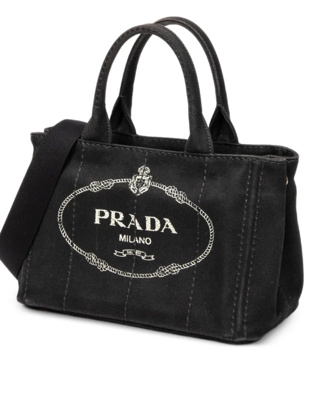 Prada Black Logo-Print Canvas Tote